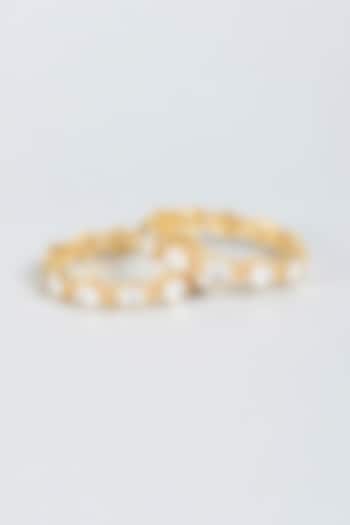 Gold Finish Kundan Polki Openable Kadas (Set of 2) by Moh-Maya by Disha Khatri at Pernia's Pop Up Shop