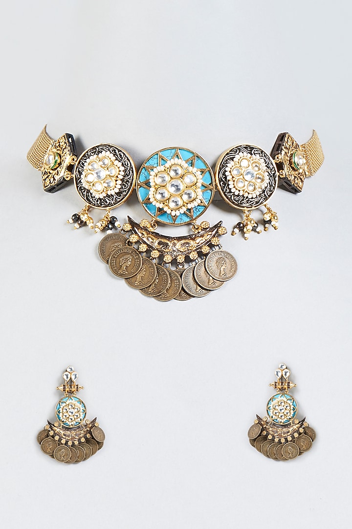 Two Tone Finish Beaded Choker Necklace Set by Moh-Maya by Disha Khatri at Pernia's Pop Up Shop