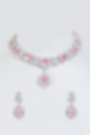 Silver Finish Faux Diamond Necklace Set by Moh-Maya by Disha Khatri at Pernia's Pop Up Shop