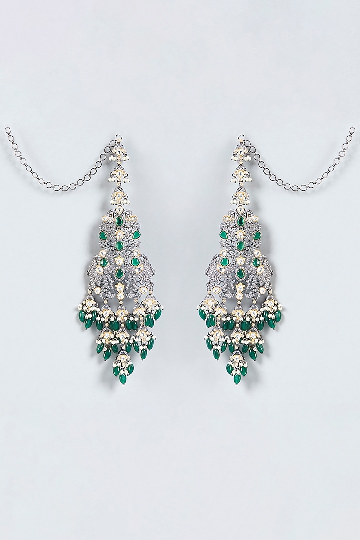 Two Tone Finish Faux Diamonds Earrings by Moh-Maya by Disha Khatri