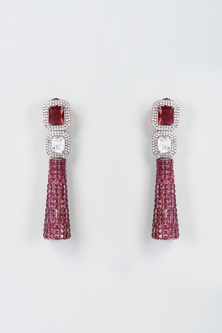 White Finish Hot Pink Zircon Dangler Earrings by Moh-Maya by Disha Khatri at Pernia's Pop Up Shop