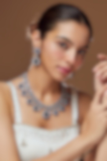 White Finish Blue Sapphire & Zircon Choker Necklace Set by Moh-Maya by Disha Khatri