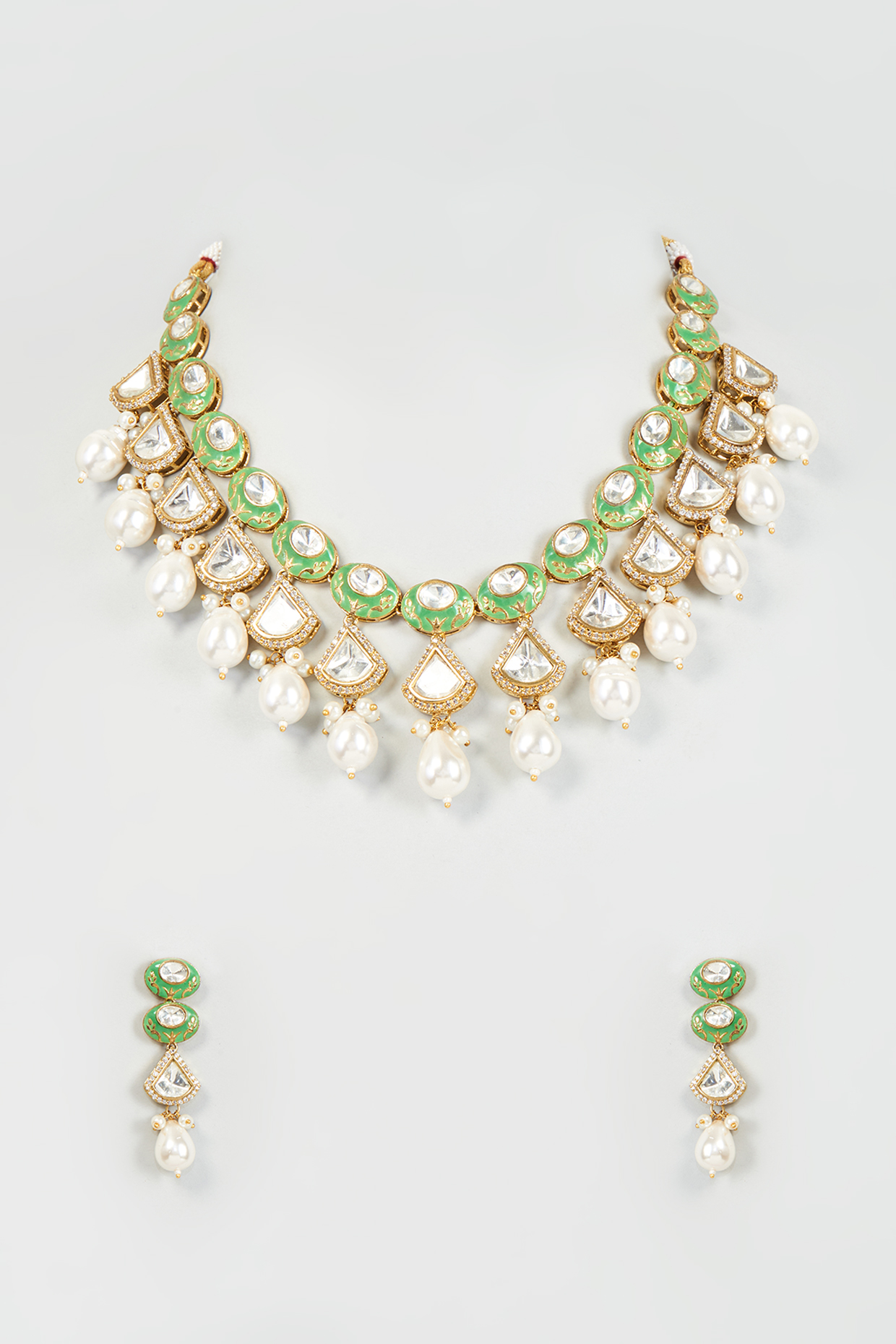 Gold Finish Kundan Polki Meenakari Choker Necklace Set by Moh-Maya by Disha Khatri