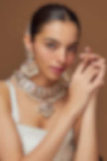 Gold Finish Navratna Stone & Pearl Necklace Set by Moh-Maya by Disha Khatri at Pernia's Pop Up Shop