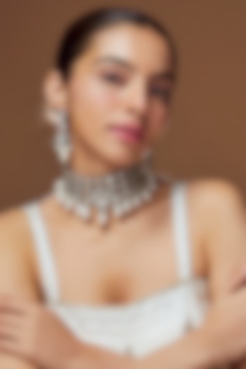 Gold Finish Kundan Polki & Pearl Choker Necklace Set by Moh-Maya by Disha Khatri at Pernia's Pop Up Shop