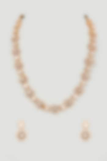 Gold Finish White Kundan Polki Long Necklace Set by Moh-Maya by Disha Khatri