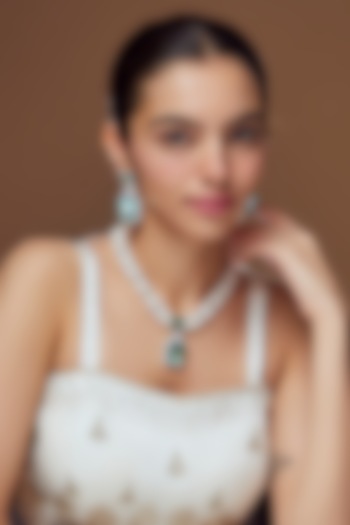 White Finish Aqua Stone & Pearl Long Necklace Set by Moh-Maya by Disha Khatri