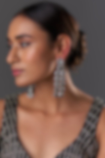 White Finish Zircon Dangler Earrings by Moh-Maya by Disha Khatri at Pernia's Pop Up Shop