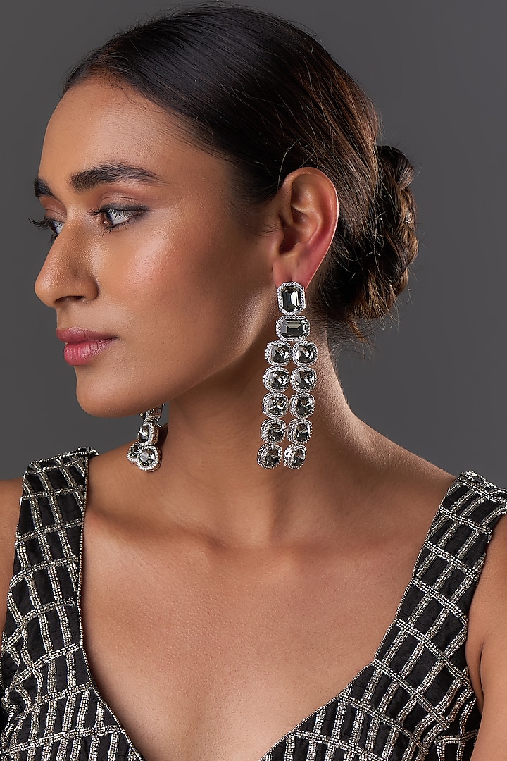 White Finish Zircon Dangler Earrings by Moh-Maya by Disha Khatri at Pernia's Pop Up Shop