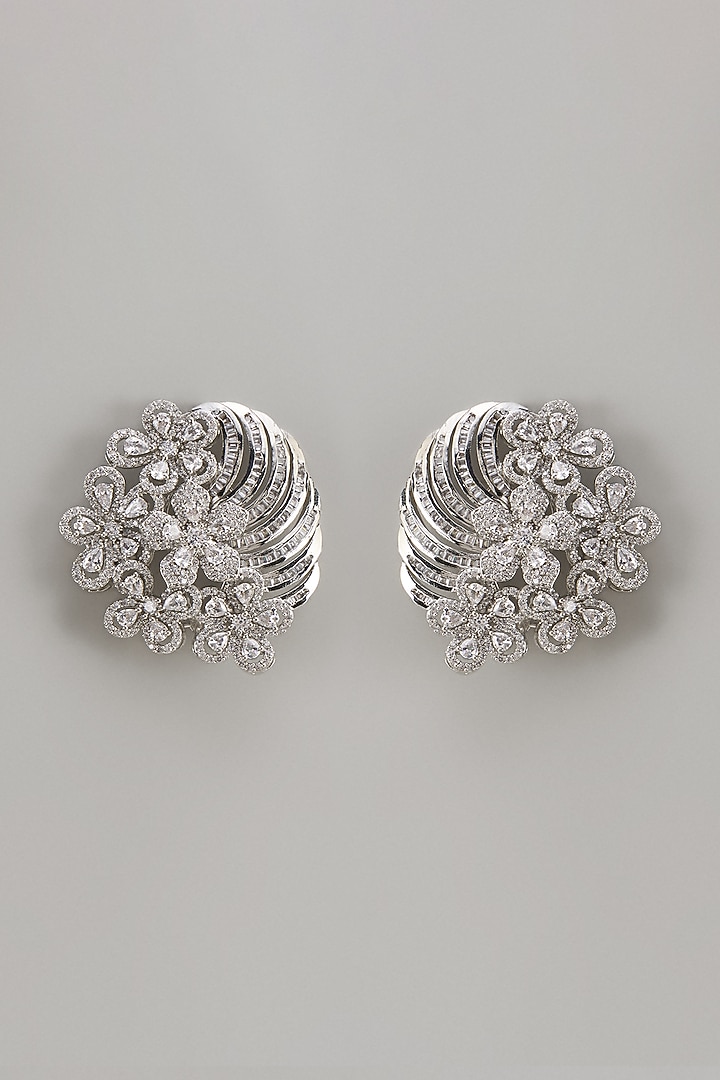 White Finish Zircon Stud Earrings by Moh-Maya by Disha Khatri at Pernia's Pop Up Shop