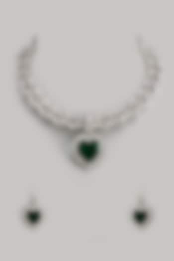 White Finish Zircon & Emerald Stone Choker Necklace Set by Moh-Maya by Disha Khatri at Pernia's Pop Up Shop