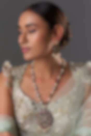 Gold Finish Kundan Polki & Pearl Meenakari Long Necklace Set by Moh-Maya by Disha Khatri