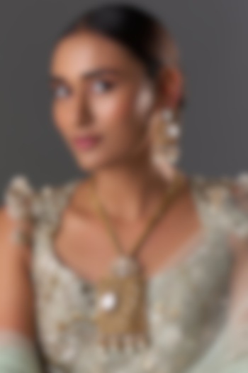 Gold Finish Kundan Polki & Pearl Long Necklace Set by Moh-Maya by Disha Khatri at Pernia's Pop Up Shop