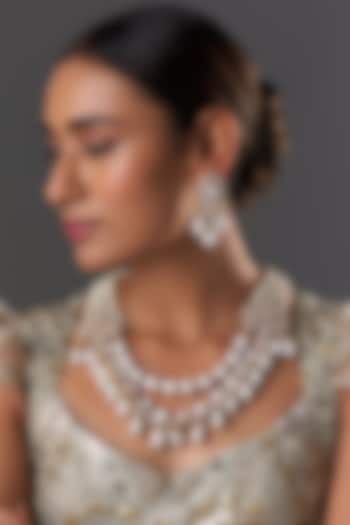 Gold Finish Kundan Polki & Pearl Layered Necklace Set by Moh-Maya by Disha Khatri