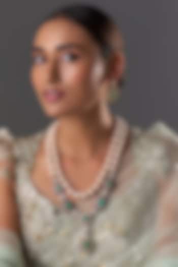 Gold Finish Zircon & Ruby Stone Long Necklace Set by Moh-Maya by Disha Khatri