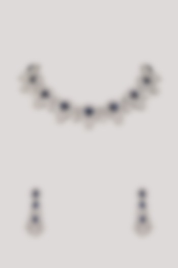 Silver Finish Zircon & Amethyst Stone Long Necklace Set by Moh-Maya by Disha Khatri at Pernia's Pop Up Shop