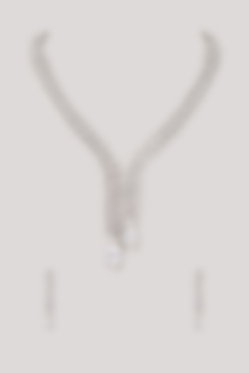 Silver Finish Zircon Long Necklace Set by Moh-Maya by Disha Khatri at Pernia's Pop Up Shop