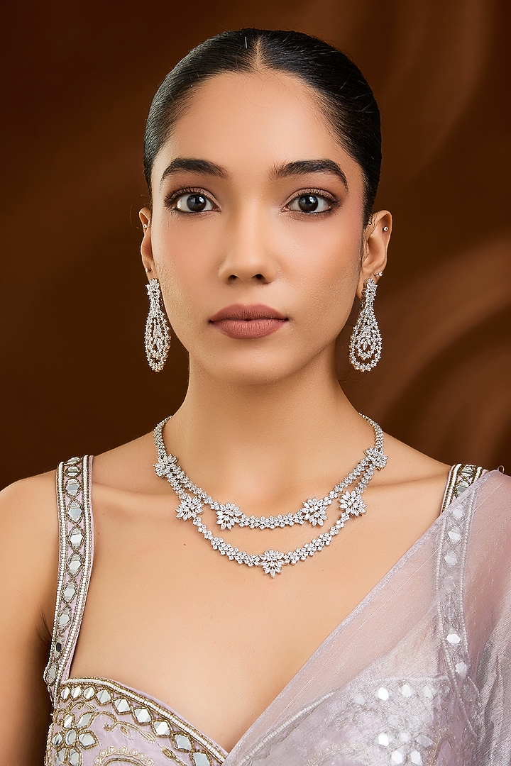 White Finish Zircon Necklace Set by Moh-Maya by Disha Khatri at Pernia's Pop Up Shop