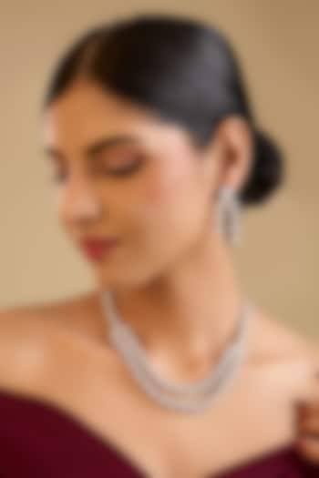 Silver Finish Zircon & Pearl Layered Necklace Set by Moh-Maya by Disha Khatri at Pernia's Pop Up Shop
