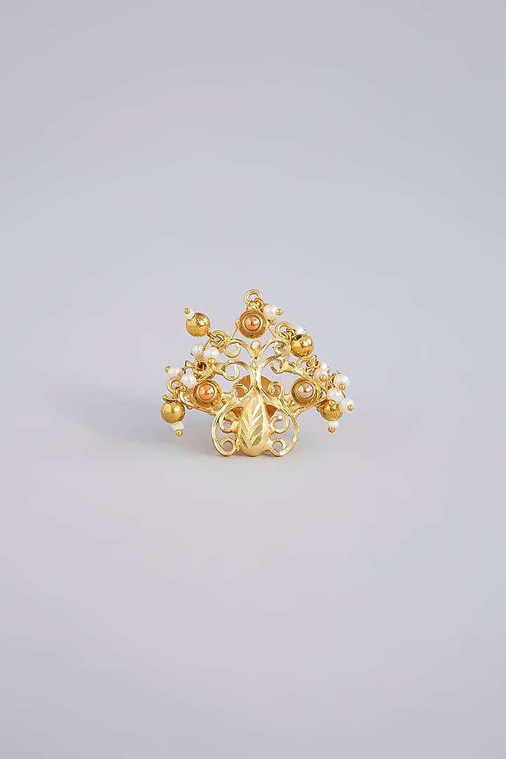 Gold Finish Pearl Ring by Moh-Maya by Disha Khatri at Pernia's Pop Up Shop