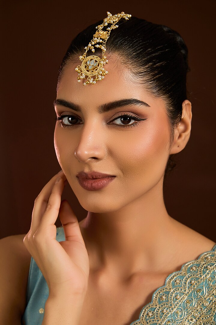 Gold Finish Mother Of Pearl Ring by Moh-Maya by Disha Khatri at Pernia's Pop Up Shop