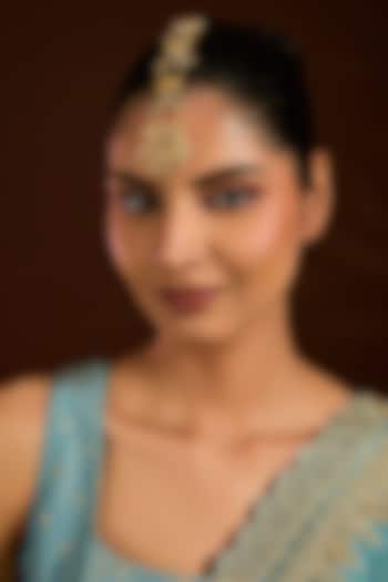 Gold Finish Ruby Stone Maang Tikka by Moh-Maya by Disha Khatri at Pernia's Pop Up Shop