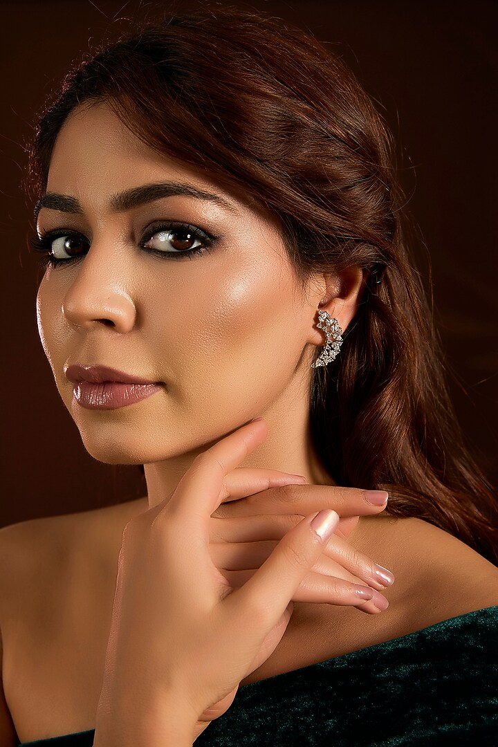 White Finish Zircon Stud Earrings by Moh-Maya by Disha Khatri at Pernia's Pop Up Shop