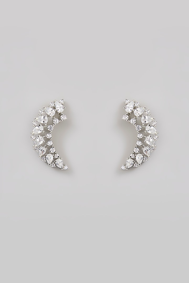 White Finish Zircon Stud Earrings by Moh-Maya by Disha Khatri at Pernia's Pop Up Shop