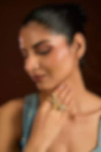 Gold Finish Kundan Polki & Emerald Ring by Moh-Maya by Disha Khatri at Pernia's Pop Up Shop