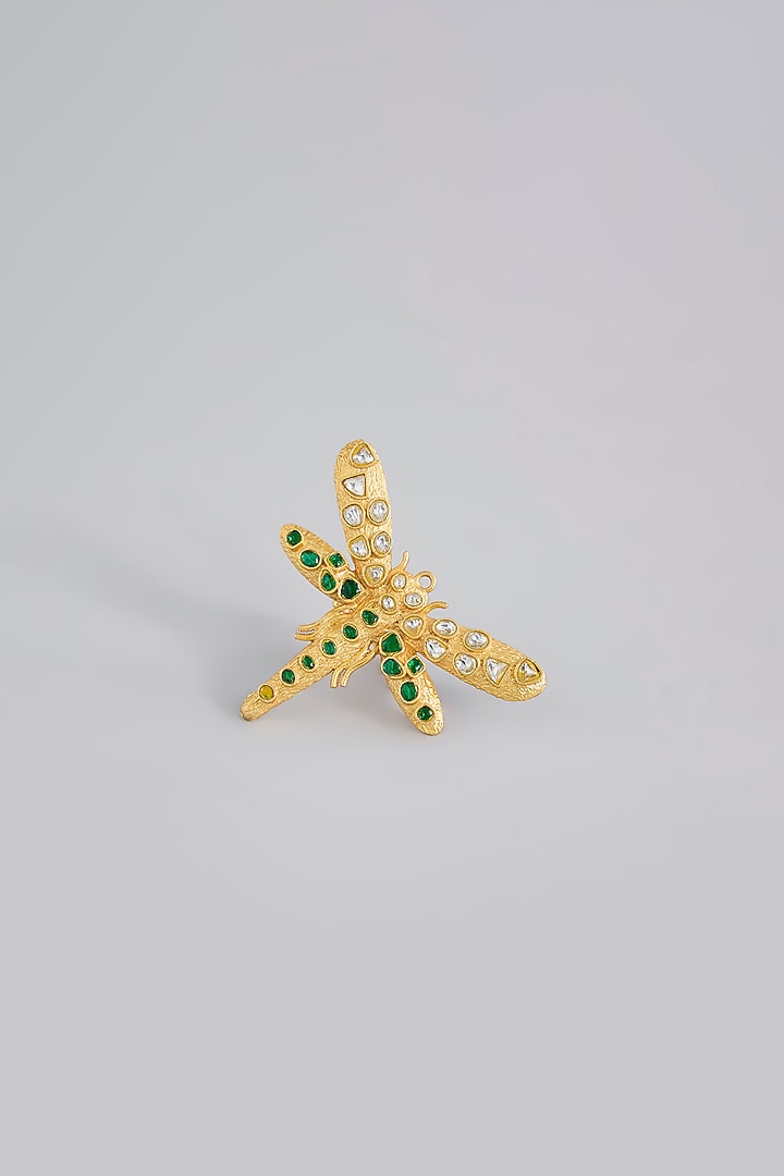 Gold Finish Kundan Polki & Emerald Ring by Moh-Maya by Disha Khatri at Pernia's Pop Up Shop