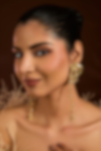 Gold Finish Ruby Stone & Pearl Dangler Earrings by Moh-Maya by Disha Khatri at Pernia's Pop Up Shop