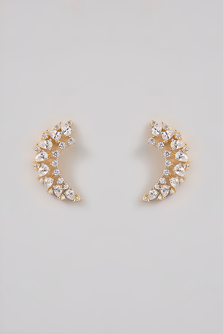 Gold Finish Zircon Stud Earrings by Moh-Maya by Disha Khatri at Pernia's Pop Up Shop