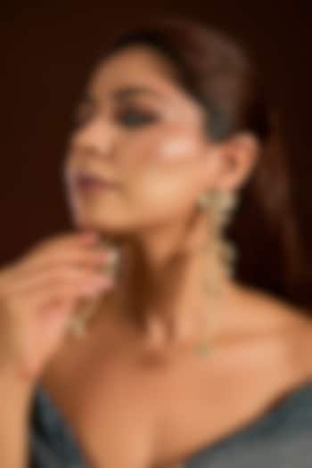 Gold Finish Emerald Stone & Beaded Dangler Earrings by Moh-Maya by Disha Khatri at Pernia's Pop Up Shop