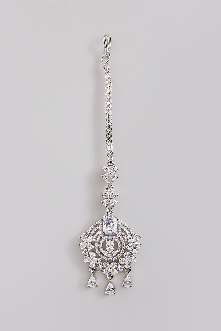 Silver Finish Zircon Maangtikka by Moh-Maya by Disha Khatri at Pernia's Pop Up Shop