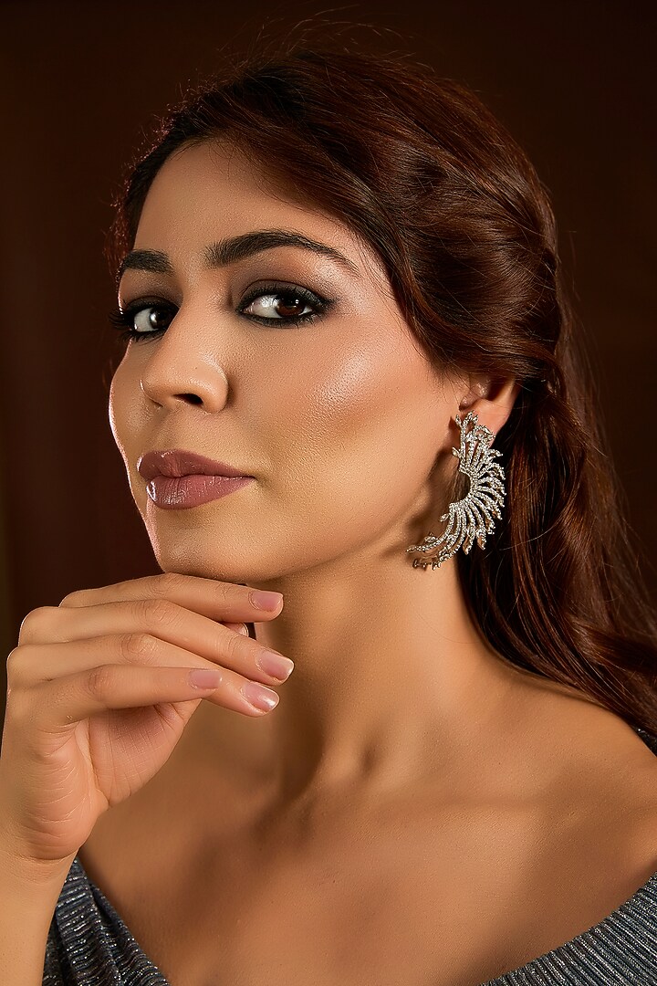 Silver Finish Zircon Earcuffs by Moh-Maya by Disha Khatri at Pernia's Pop Up Shop