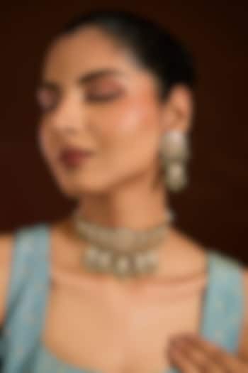 Gold Finish Kundan Polki & Pearl Beaded Choker Necklace Set by Moh-Maya by Disha Khatri at Pernia's Pop Up Shop