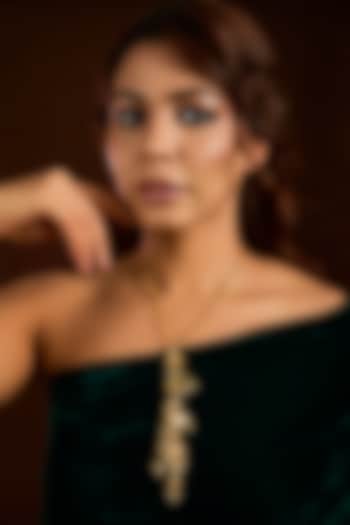 Gold Finish Emerald & Beaded Long Necklace by Moh-Maya by Disha Khatri at Pernia's Pop Up Shop