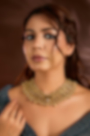 Gold Finish Emerald & Beaded Choker Necklace by Moh-Maya by Disha Khatri at Pernia's Pop Up Shop