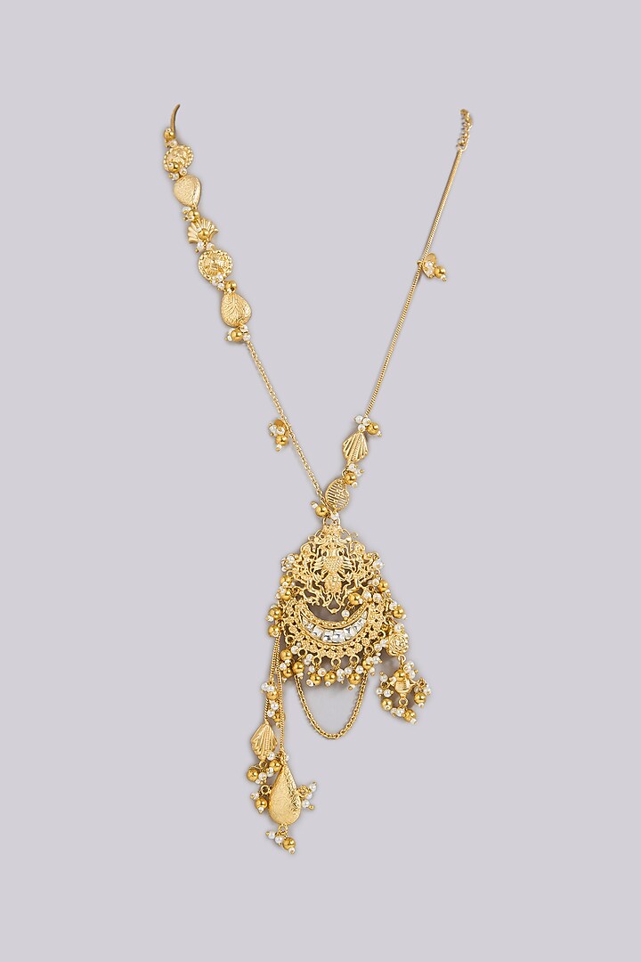 Gold Finish Kundan Polki Long Necklace by Moh-Maya by Disha Khatri at Pernia's Pop Up Shop