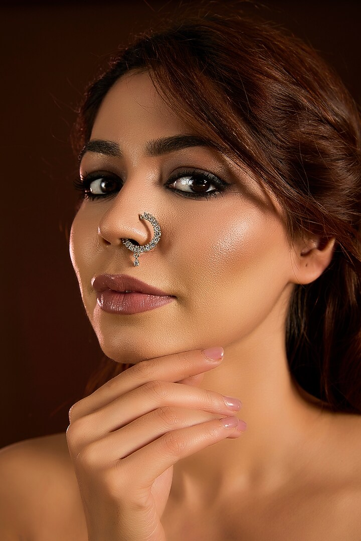 Silver Finish Zircon Nose Ring by Moh-Maya by Disha Khatri at Pernia's Pop Up Shop