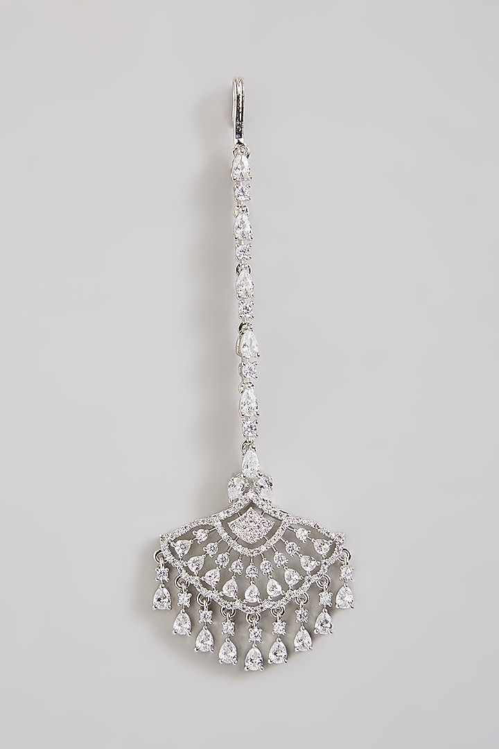 Silver Finish Zircon Maangtikka by Moh-Maya by Disha Khatri at Pernia's Pop Up Shop