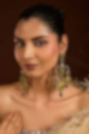 Gold Finish Emerald & Leaf Green Stone Dangler Earrings by Moh-Maya by Disha Khatri at Pernia's Pop Up Shop