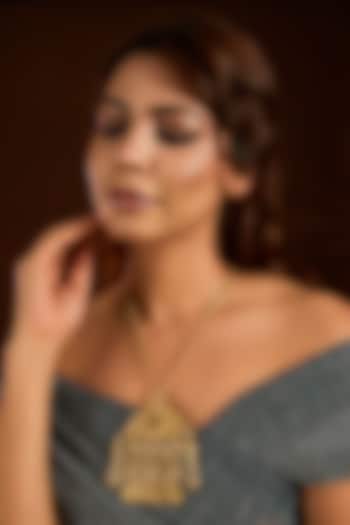 Gold Finish Emerald Stone & Beaded Long Necklace by Moh-Maya by Disha Khatri at Pernia's Pop Up Shop