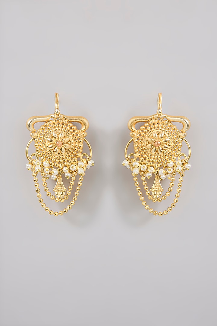 Gold Finish Carved Chain Ear Cuffs by Moh-Maya by Disha Khatri at Pernia's Pop Up Shop