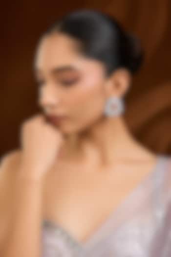 White Finish Pink Stone Stud Earrings by Moh-Maya by Disha Khatri at Pernia's Pop Up Shop