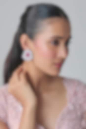 White Gold Finish Zircon & Ruby Stone Stud Earrings by Moh-Maya by Disha Khatri at Pernia's Pop Up Shop