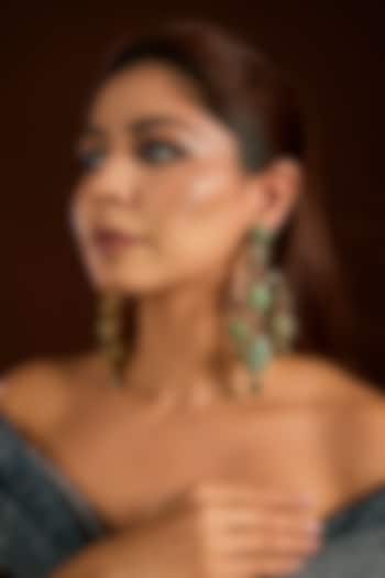 Gold Finish Turquoise Stone & Zircon Dangler Earrings by Moh-Maya by Disha Khatri at Pernia's Pop Up Shop