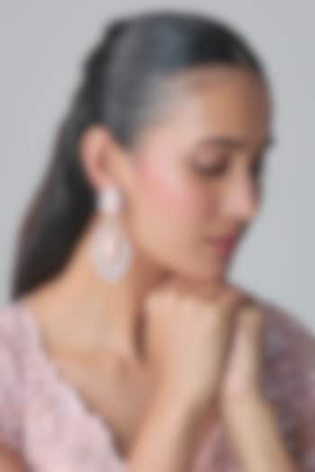 White Gold Finish Zircon & Peach Stone Dangler Earrings by Moh-Maya by Disha Khatri at Pernia's Pop Up Shop