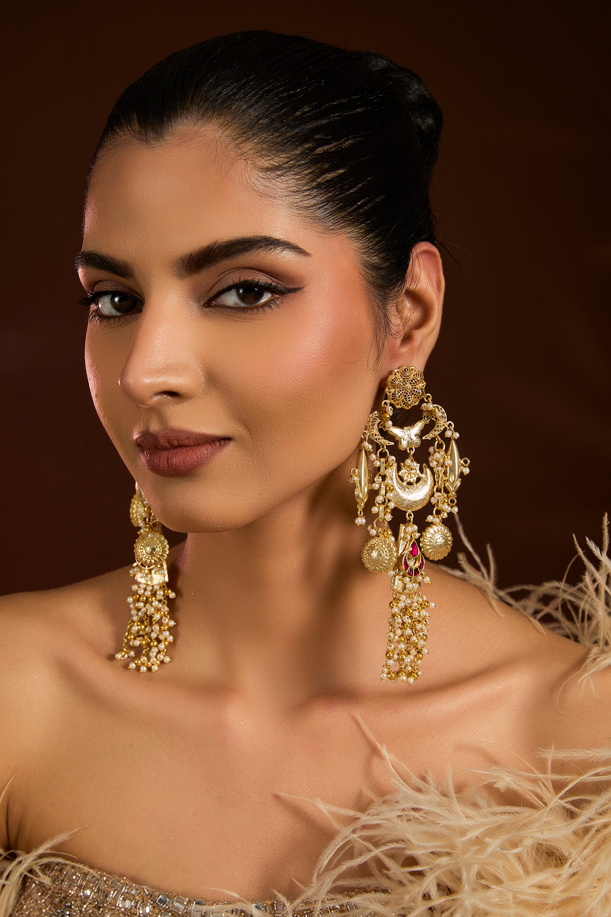 Moh-Maya by Disha Khatri Gold Finish Ruby Stone Dangler Earrings