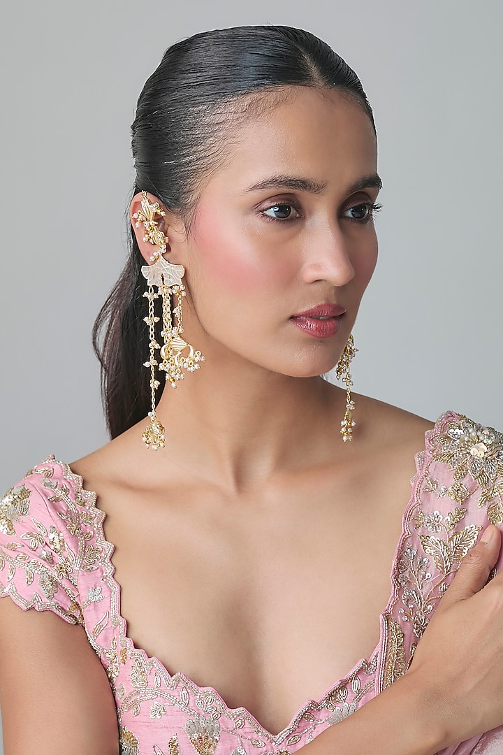 Gold Finish Kundan Polki Dangler Earrings by Moh-Maya by Disha Khatri at Pernia's Pop Up Shop